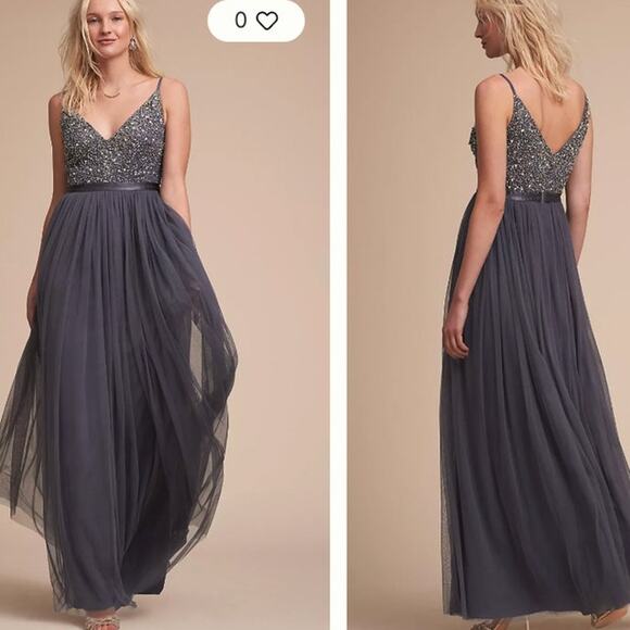 SOLD‎ OUT NWT BHLDN Anthropologie Avery Dress Beaded Bridesmaid Black Tie $250 - Picture 1 of 12